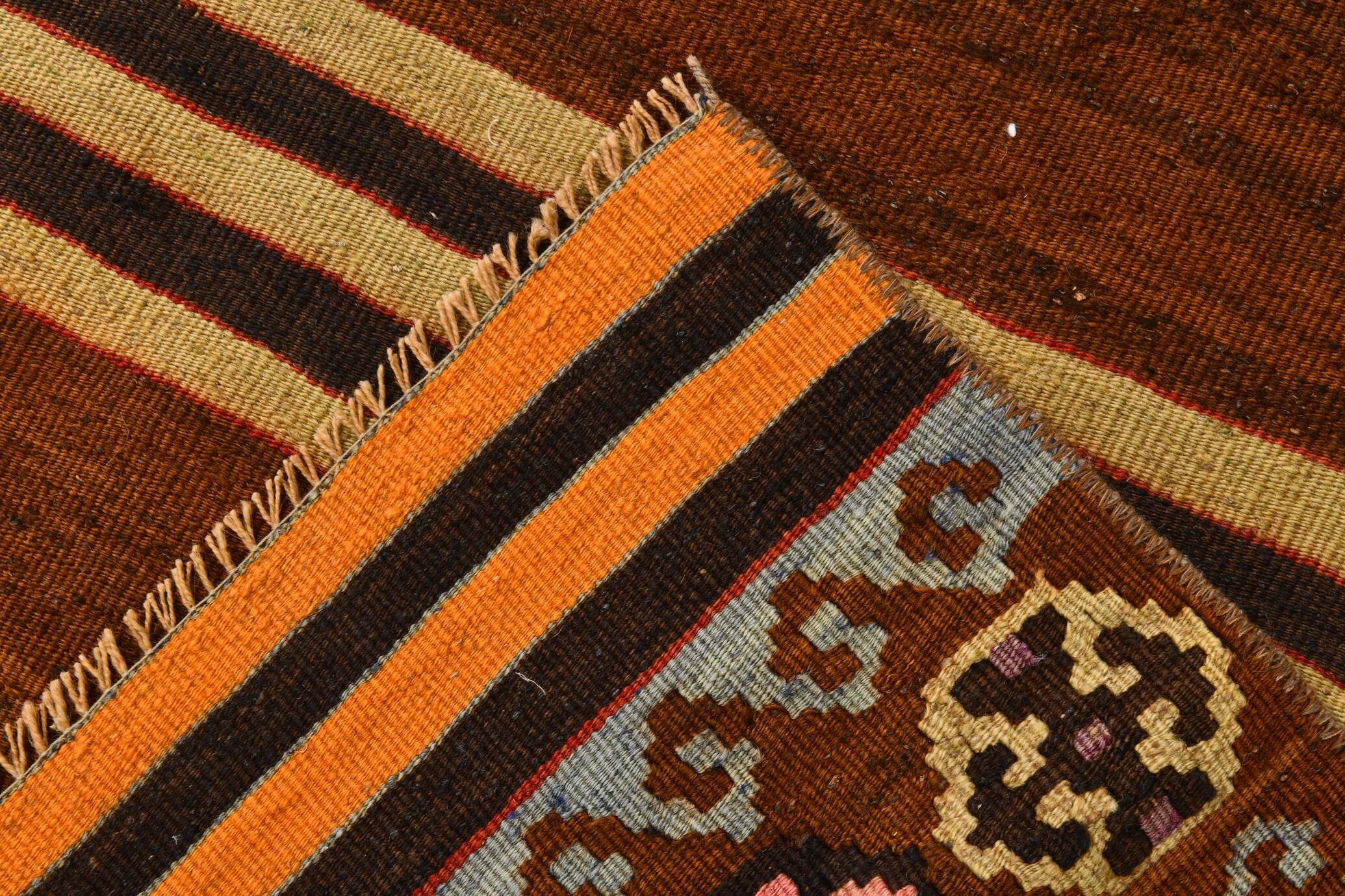 Tapis persan Kilim bordeaux et rouge, 75 x 387 cm