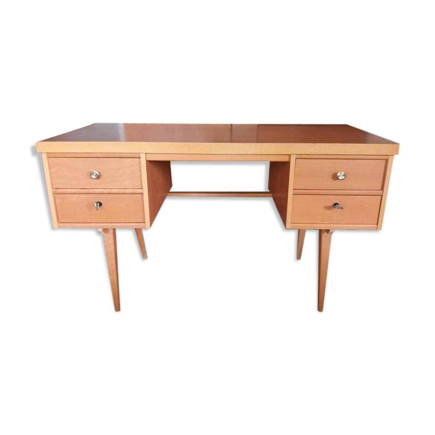 Oak-plated desk and formica 60s/70s