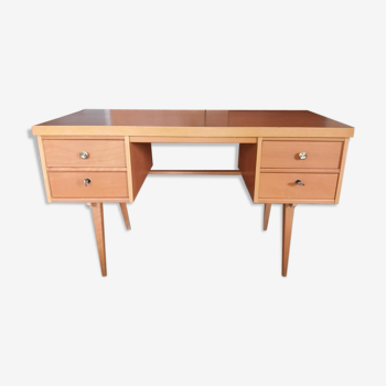 Oak-plated desk and formica 60s/70s