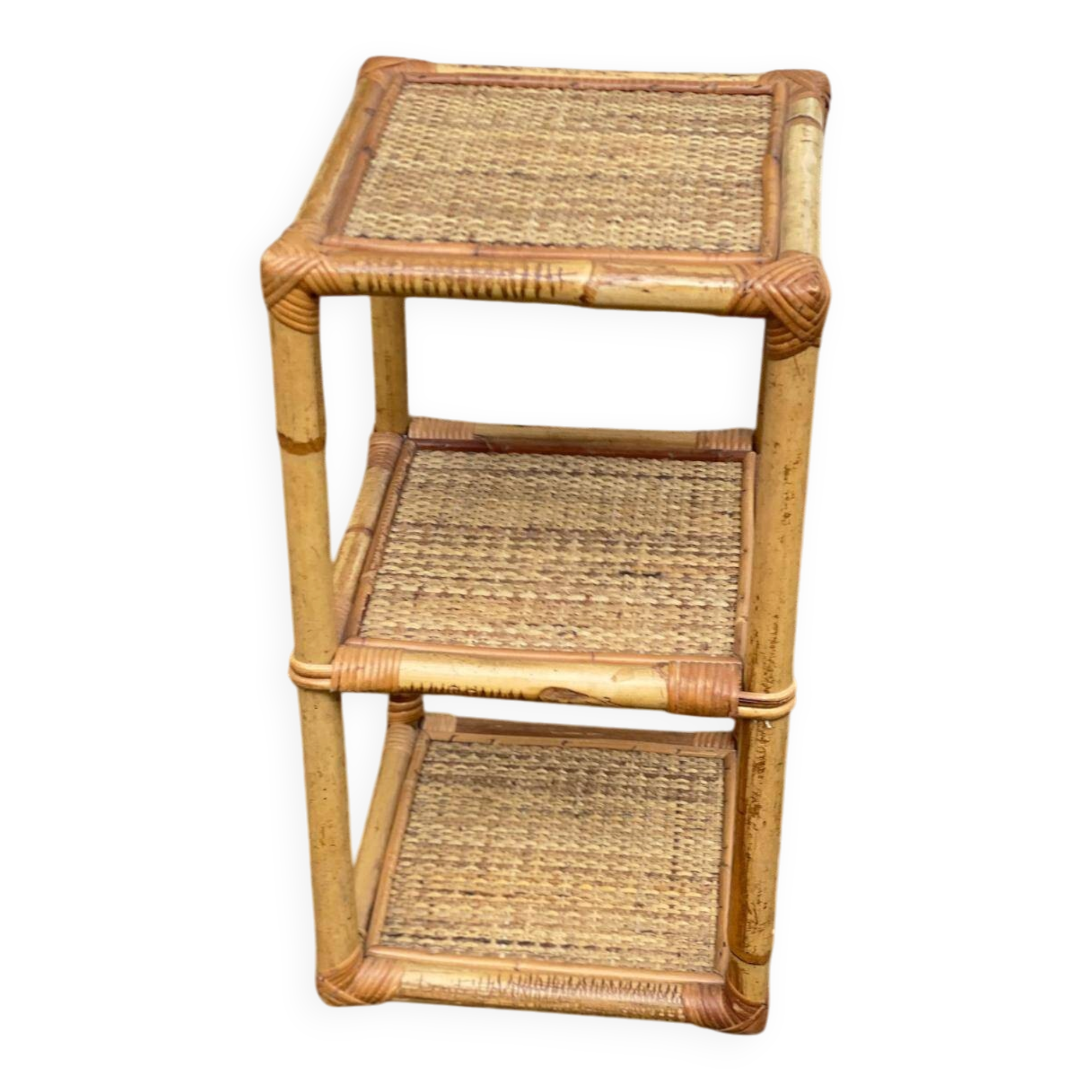 Étagère vintage en bambou rotin et osier 56cm