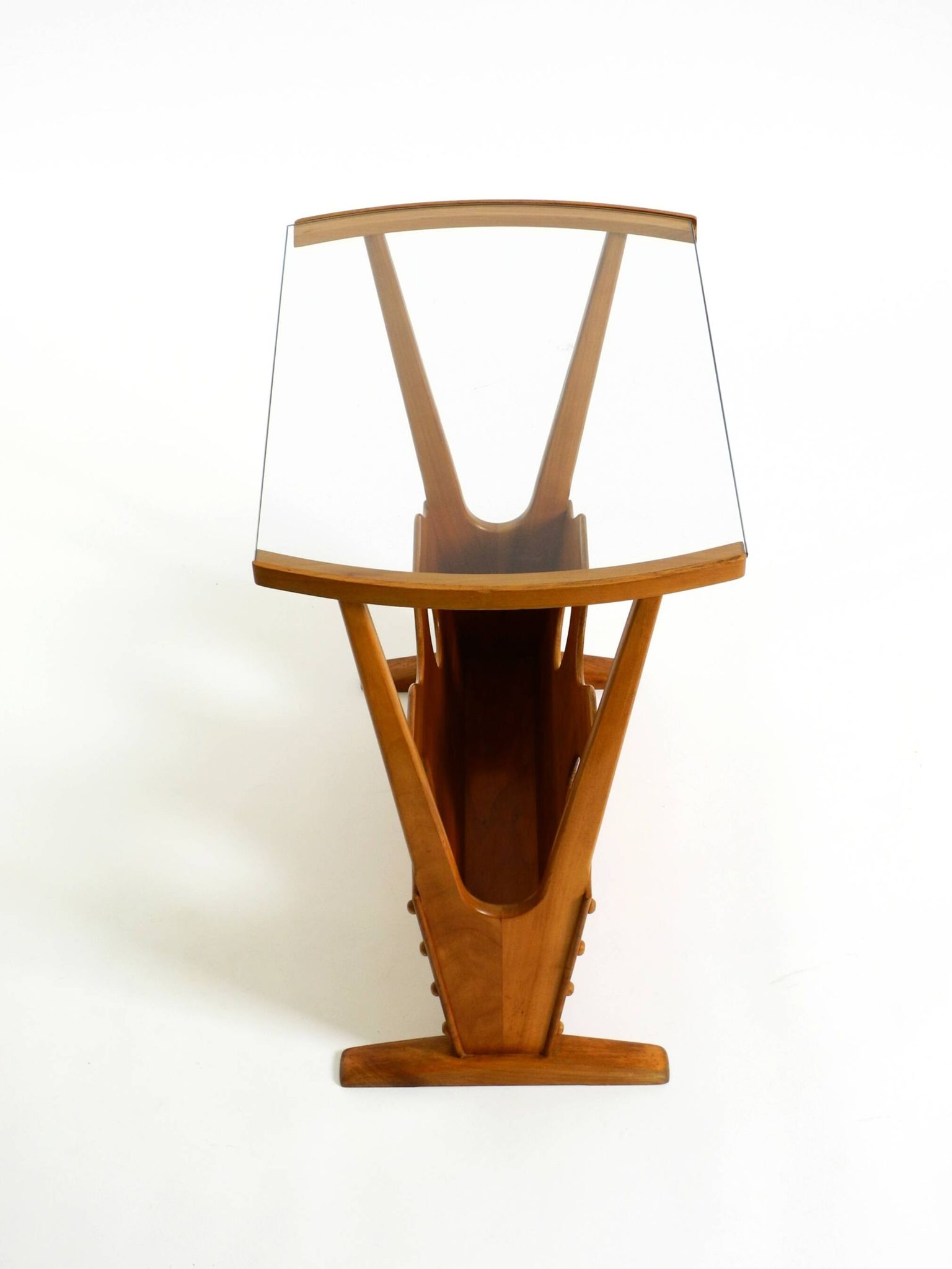 Beautiful mid-century modern side table with magazine rack, made of ash woo