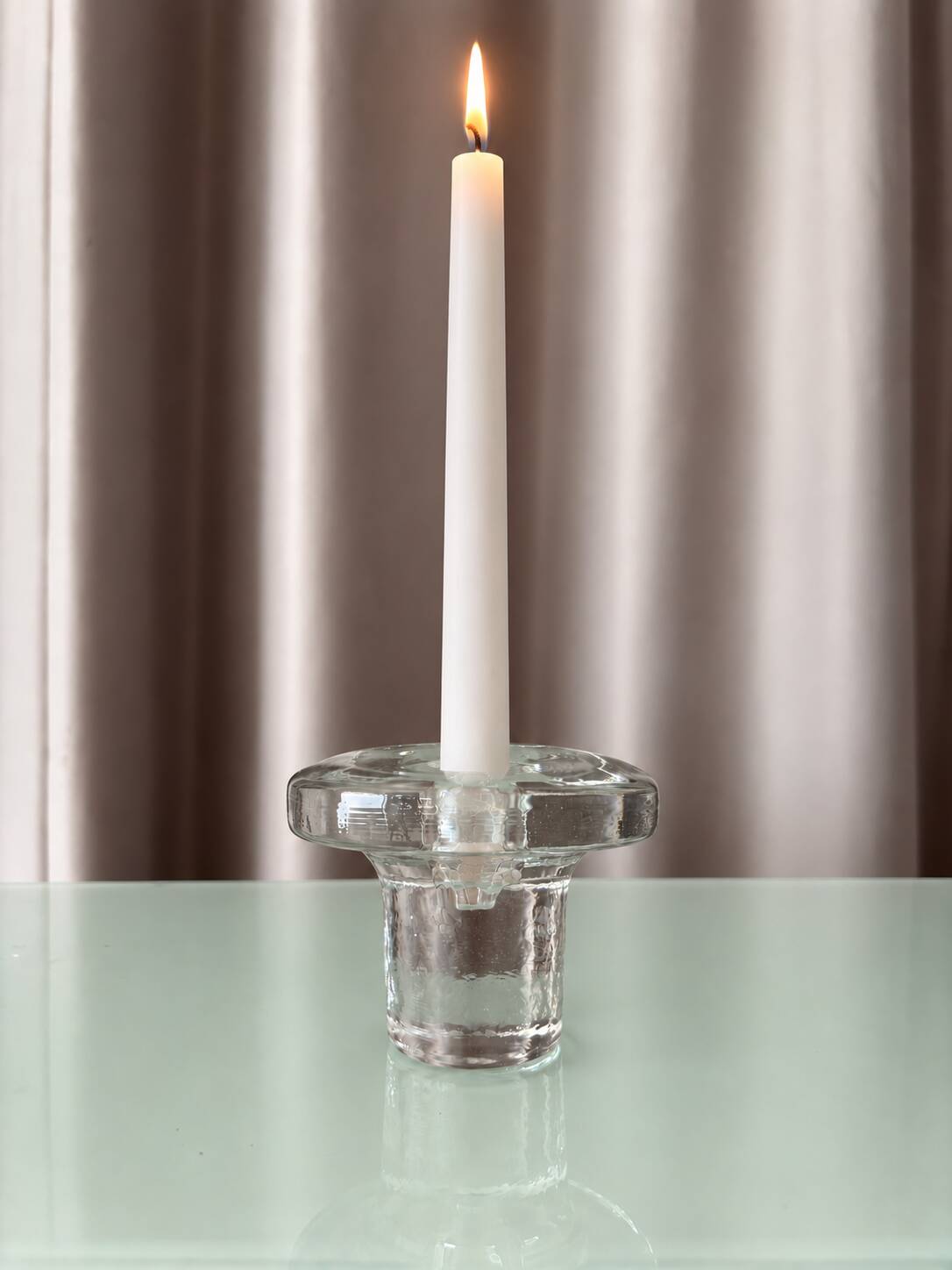 Vintage Scandinavian glass Candle Holder – Clear Pressed Glass – 1970s