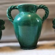 Vintage Vallauris trio of emerald green vases from the 50s/60s.