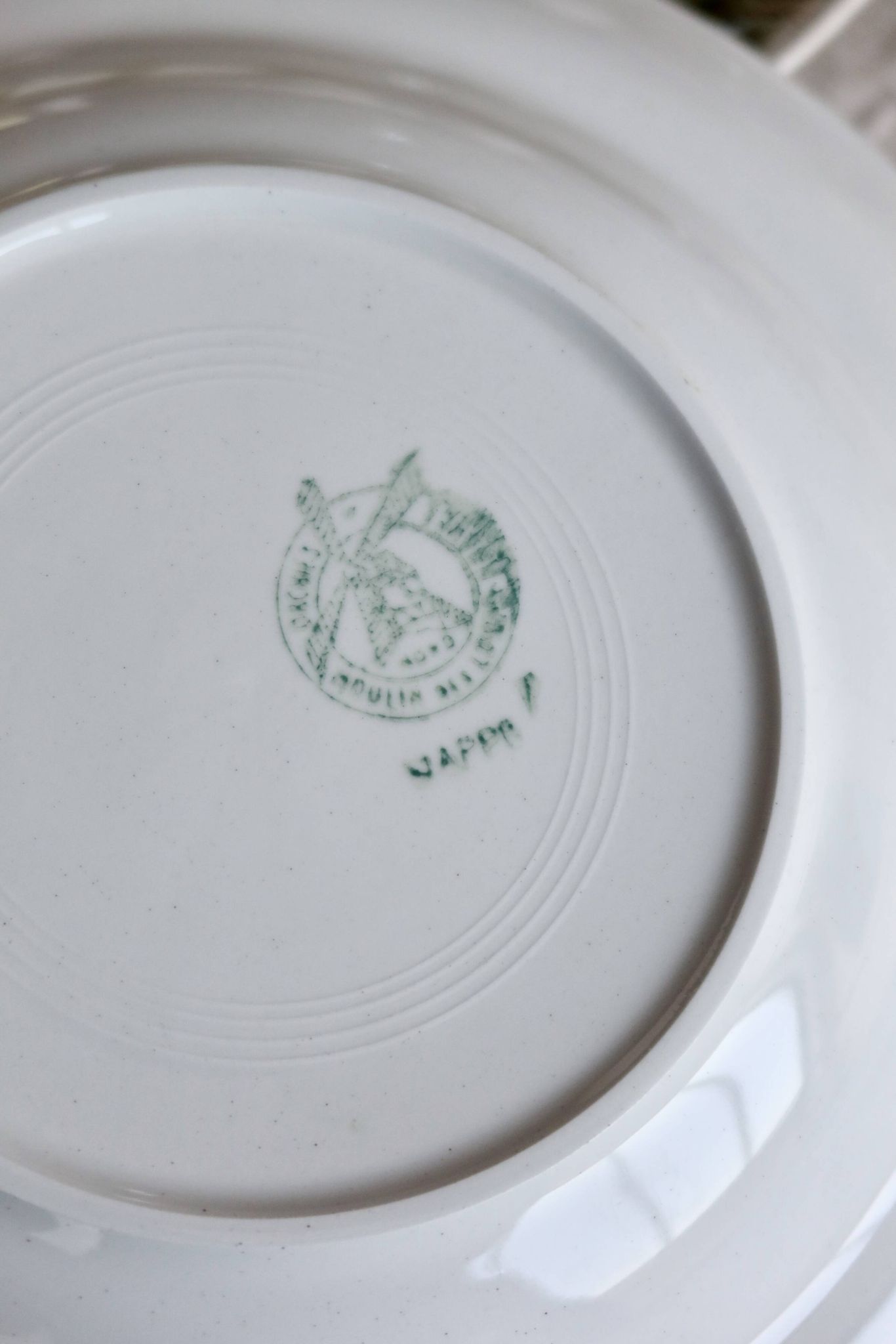 4 vintage deep plates in earthenware Moulin Des Loups model Nappe green