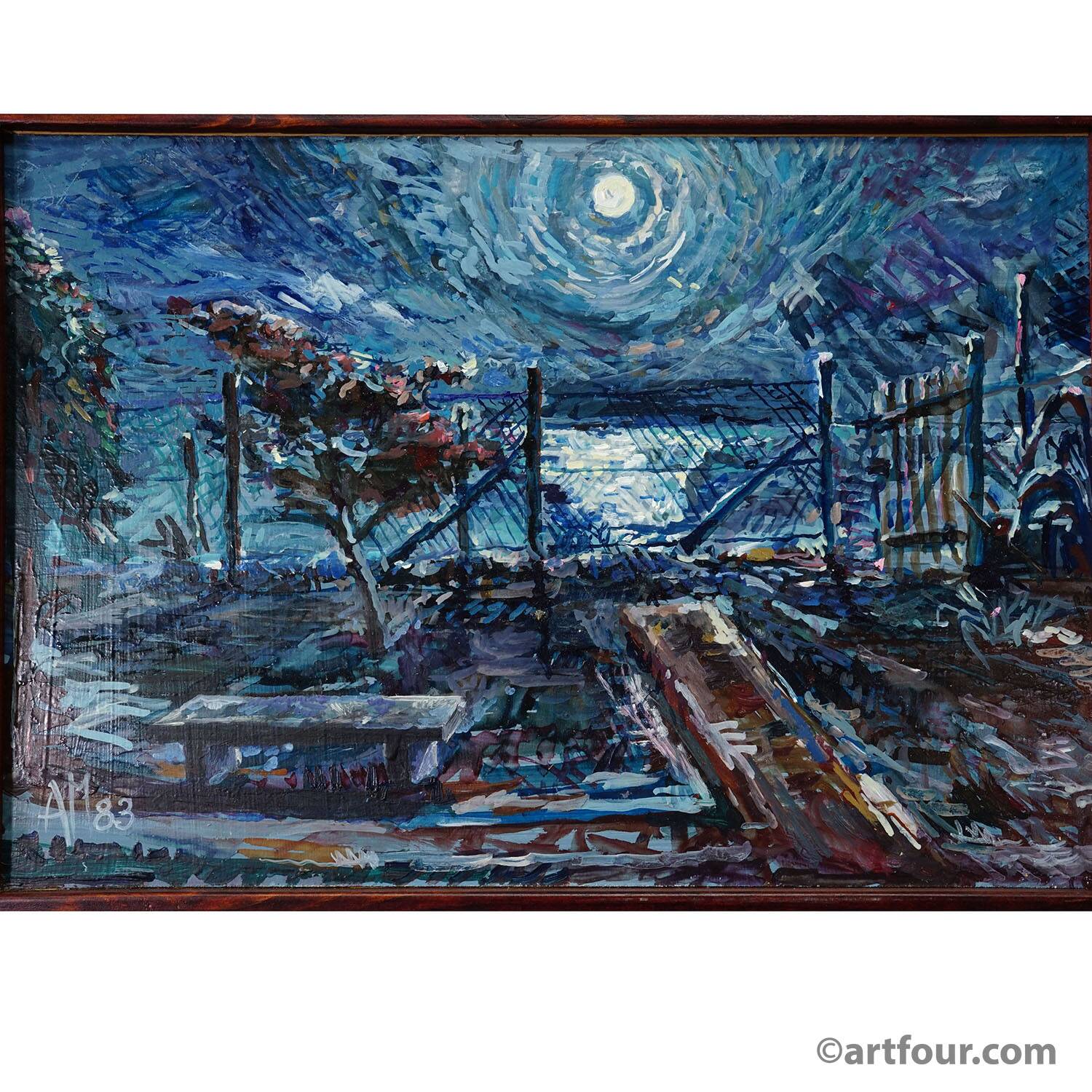 Oil painting in impressionist style, moonlit scene, 1983 – Alexander Michael