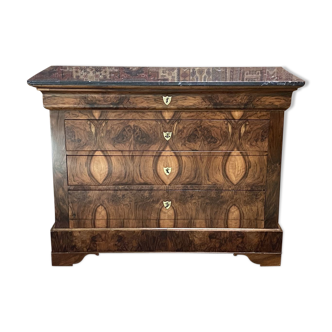 Louis Philippe early 20th century dresser in walnut magnifying glass and marble top