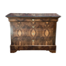 Commode Louis Philippe début XXème en loupe de noyer et dessus marbre