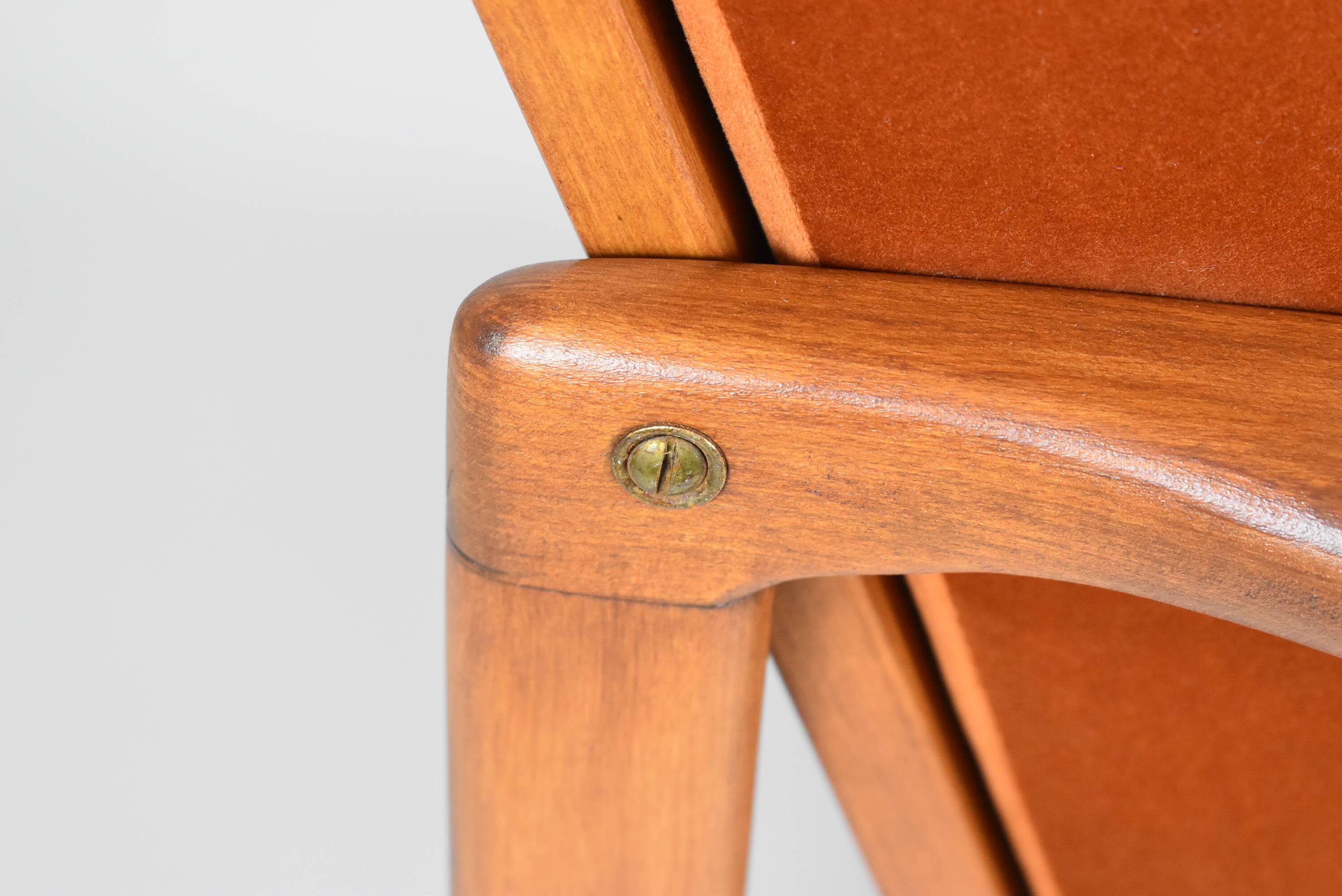 Fauteuil scandinave d'origine restauré, années 60, rouille, velours