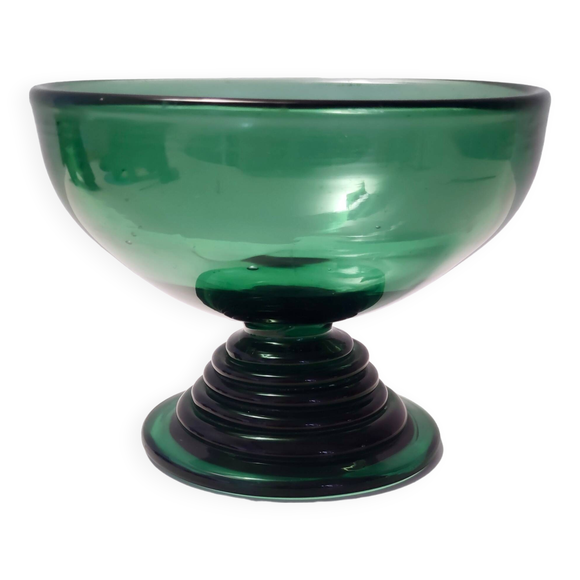 Hand Blown Green Glass Centerpiece / Bowl, Made in Empoli, Italy