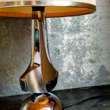Modernist lamp chromed metal 70s, beige canvas lampshade