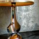 Lampe moderniste métal chromé années 70, abat-jour en toile beige
