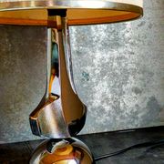 Modernist lamp chromed metal 70s, beige canvas lampshade