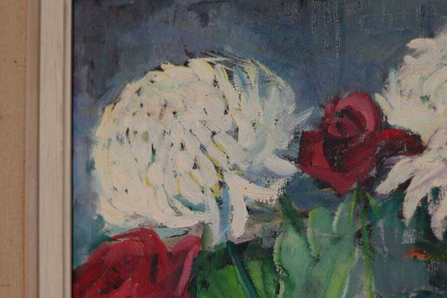 Original mid-century Swedish oil on panel – “Bloomer” by Hans Ripa – vintage & framed – 61.5 × 53 cm