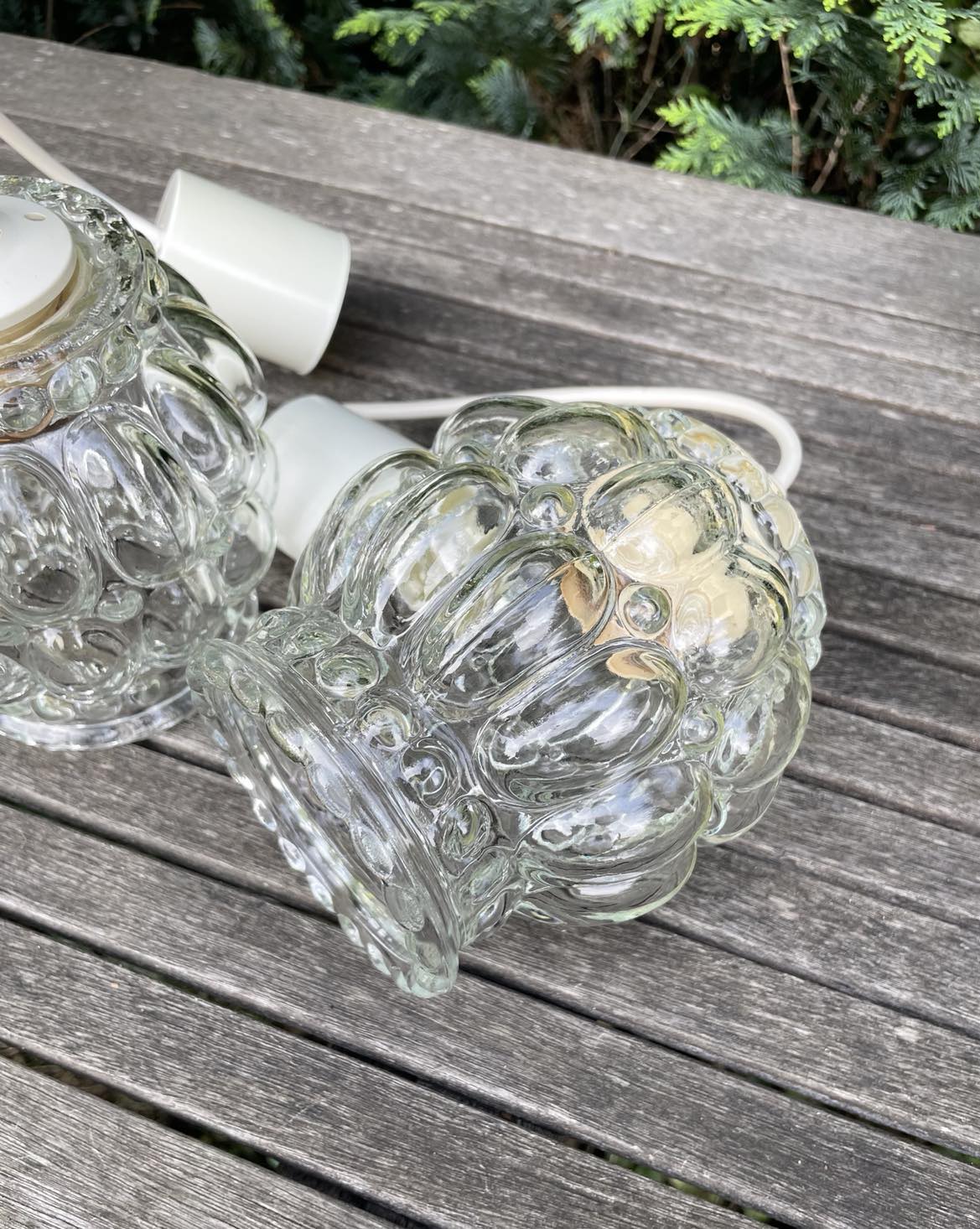 Pair of Bubble Pendant Lamps in Amber Glass Vintage 70s