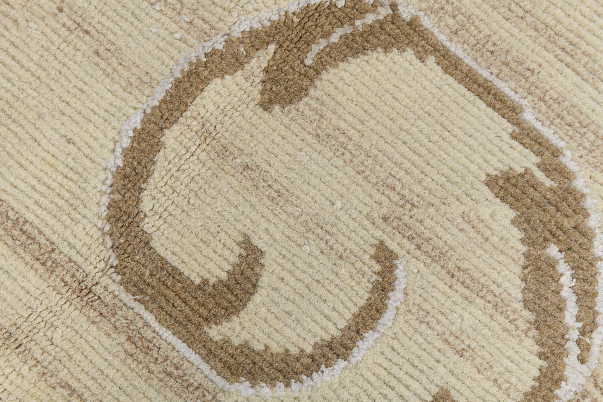 Turkish Cream & Brown Modern Vintage Rug, 179x273Cm