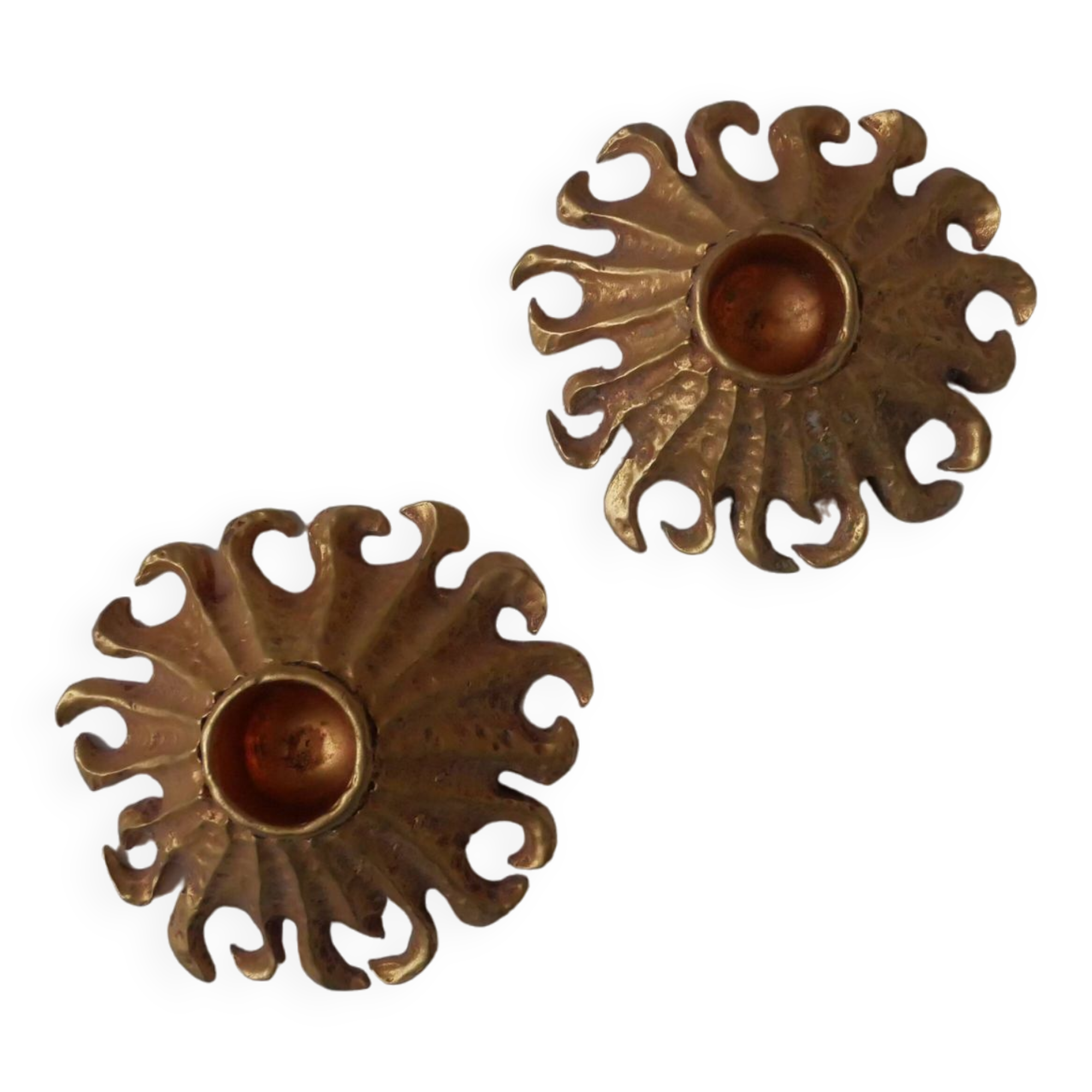 Pair of gold metal candle holders