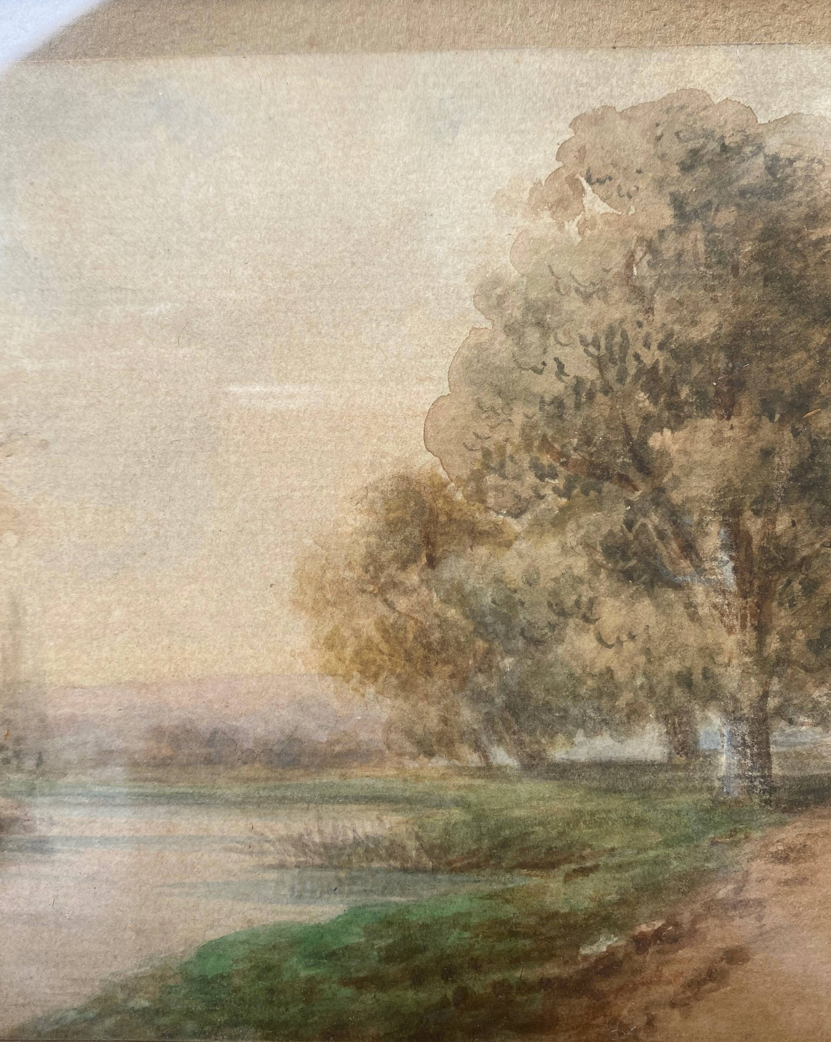 Watercolor "Path to the river" signed Ernest Ista (XIX °) + pitchpin frame