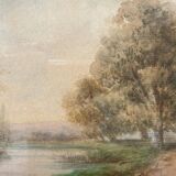 Watercolor "Path to the river" signed Ernest Ista (XIX °) + pitchpin frame