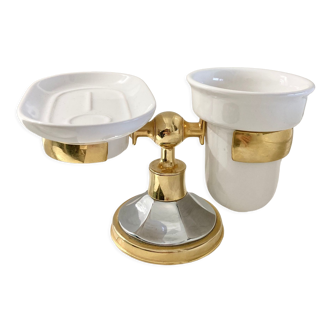 Art Deco soap dish and toothbrush holder