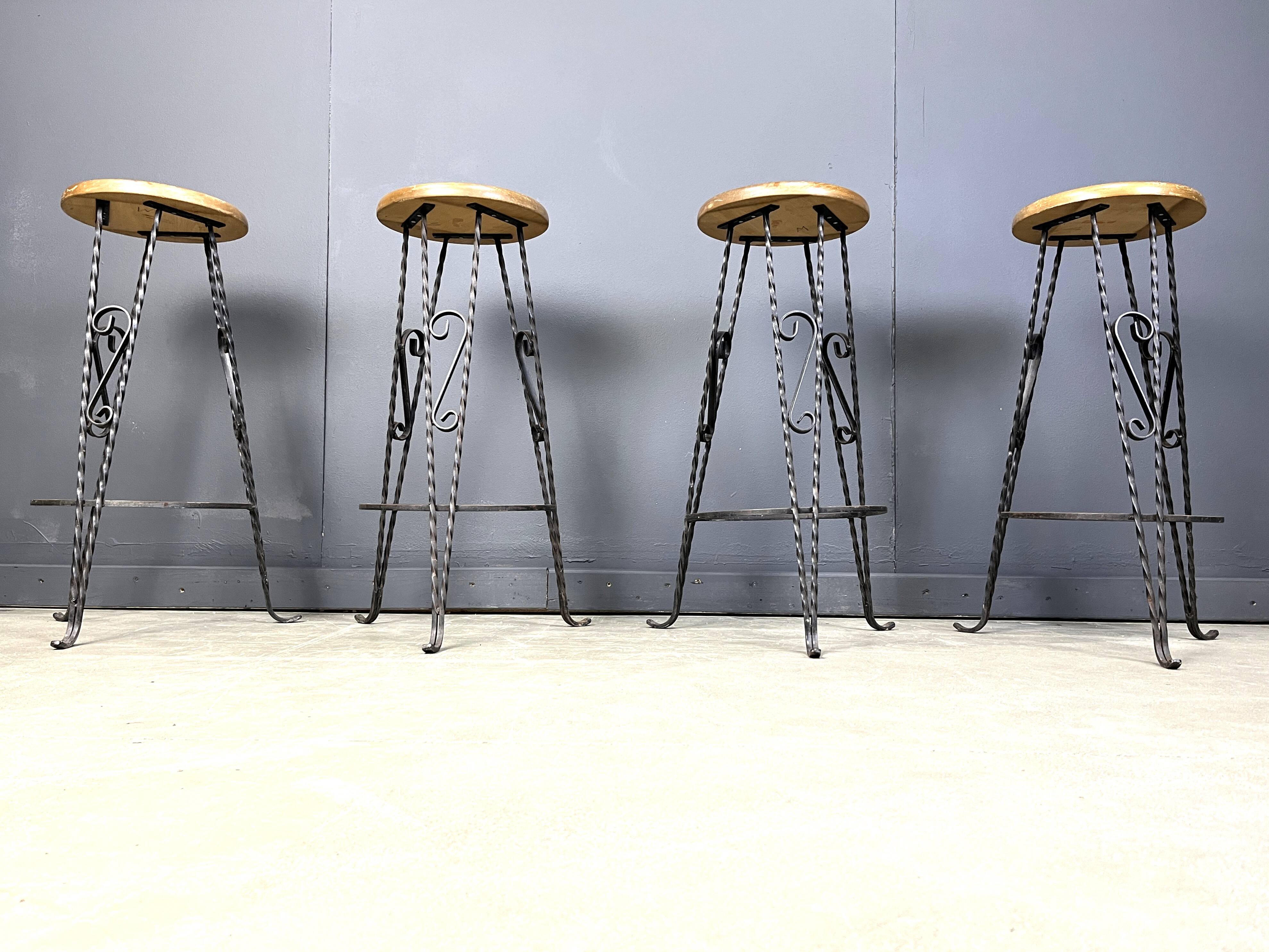 Vintage french wrought iron bar stools, 1960s - set of 4