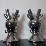 2 Large Vintage Vases • Chrome Ceramic • XXL • 1990
