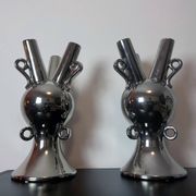 2 Grands Vases Vintage • Céramique Chromée • XXL • 1990