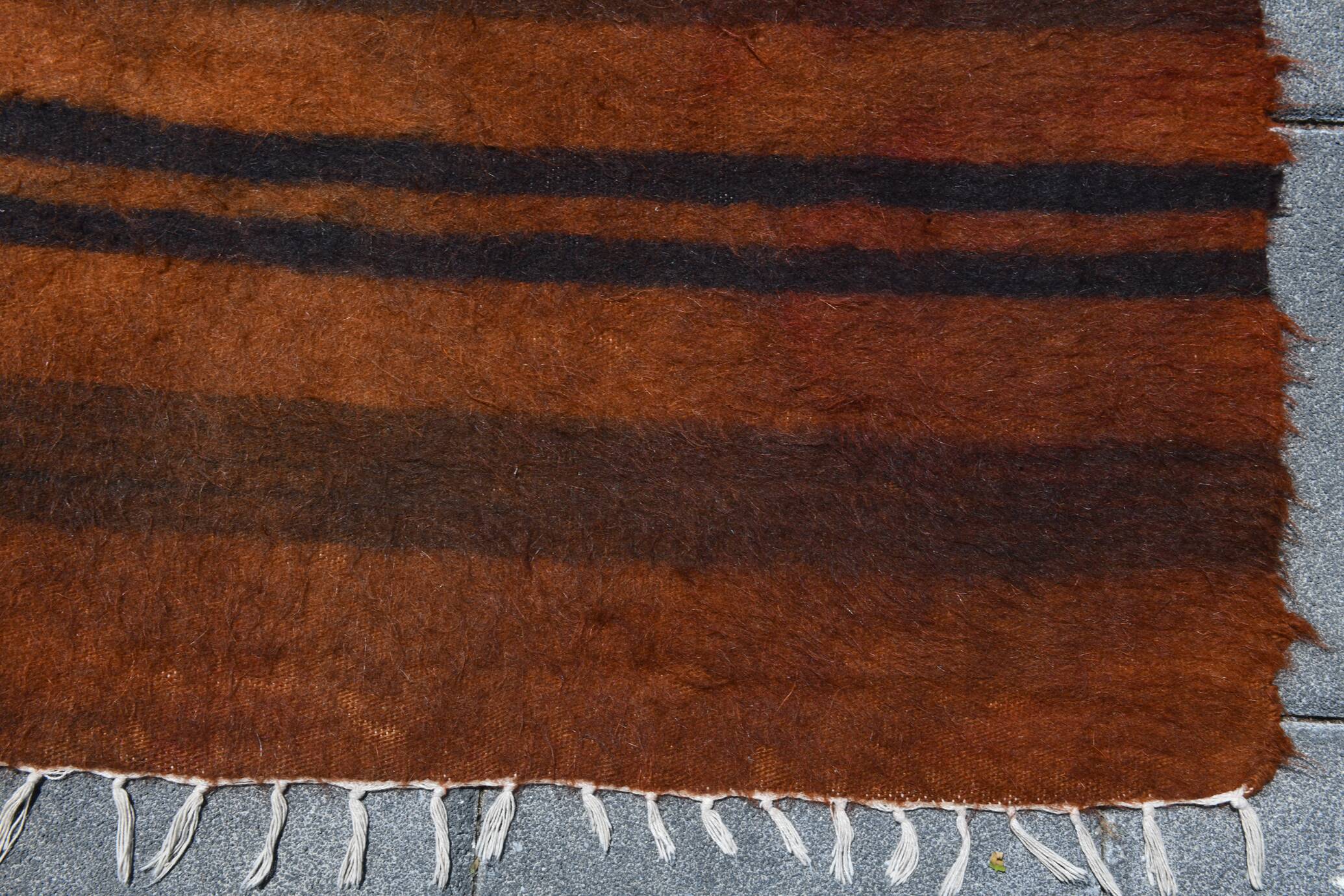 Vintage Moroccan Wool Rug, Minimalist Striped Berber Rug, 146x220