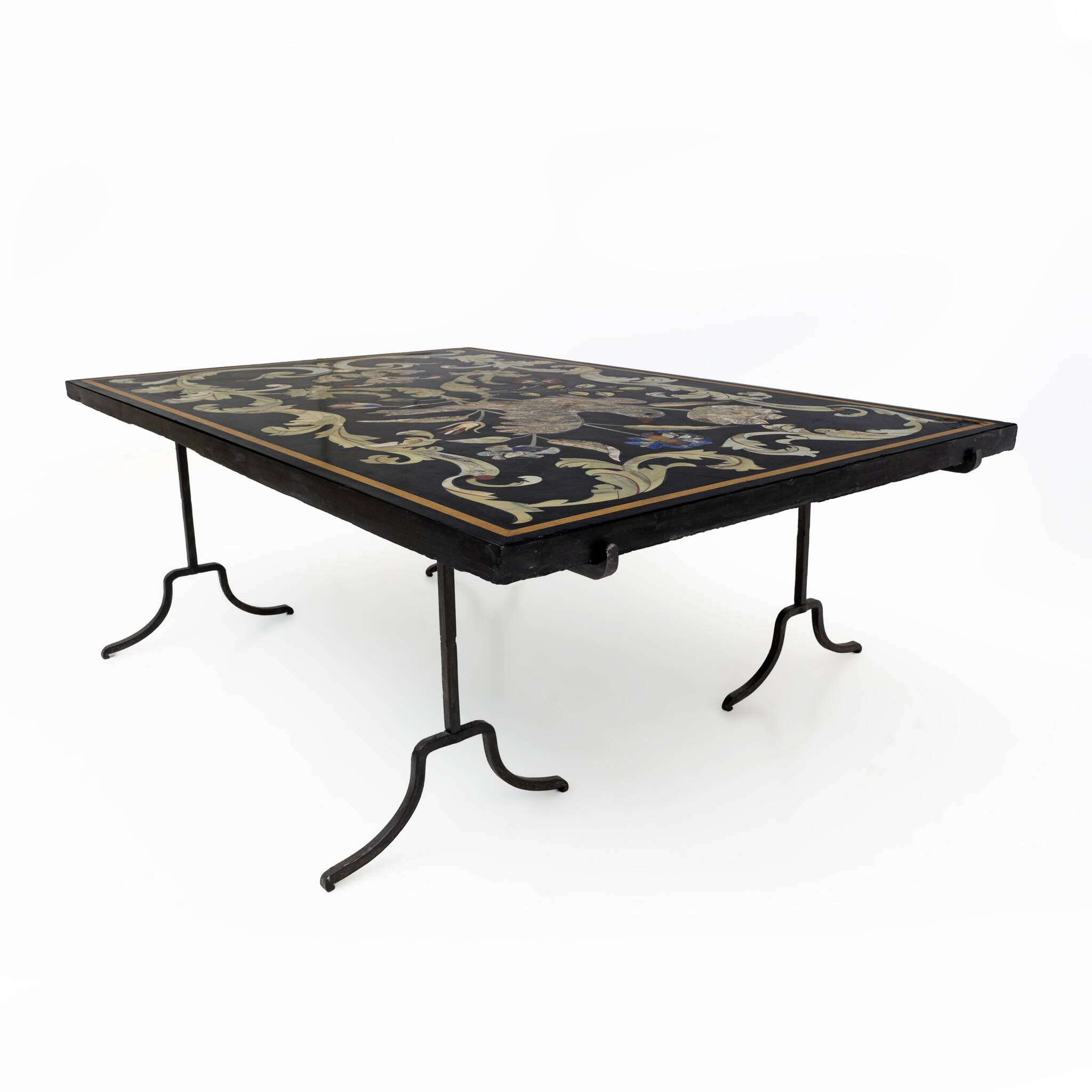 20th Century Italian Handmade Wrought Iron Coffee Table Frame Inlaid Marble