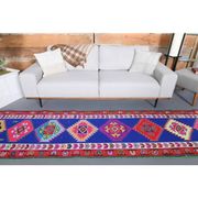 1970s Vintage Turkish Hand-Knotted Wool Cotton Blue Runner Rug 83x364