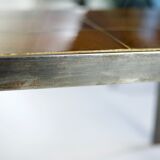 Coffee table signed Roger Capron, steel and ceramic, bird motif