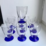 Lot de 10 verres à pieds bleus années 60-70