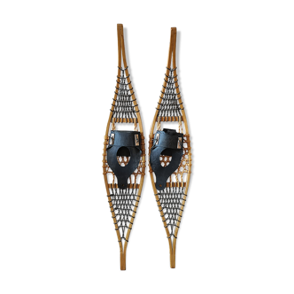 Pair of old wooden snowshoes, vintage