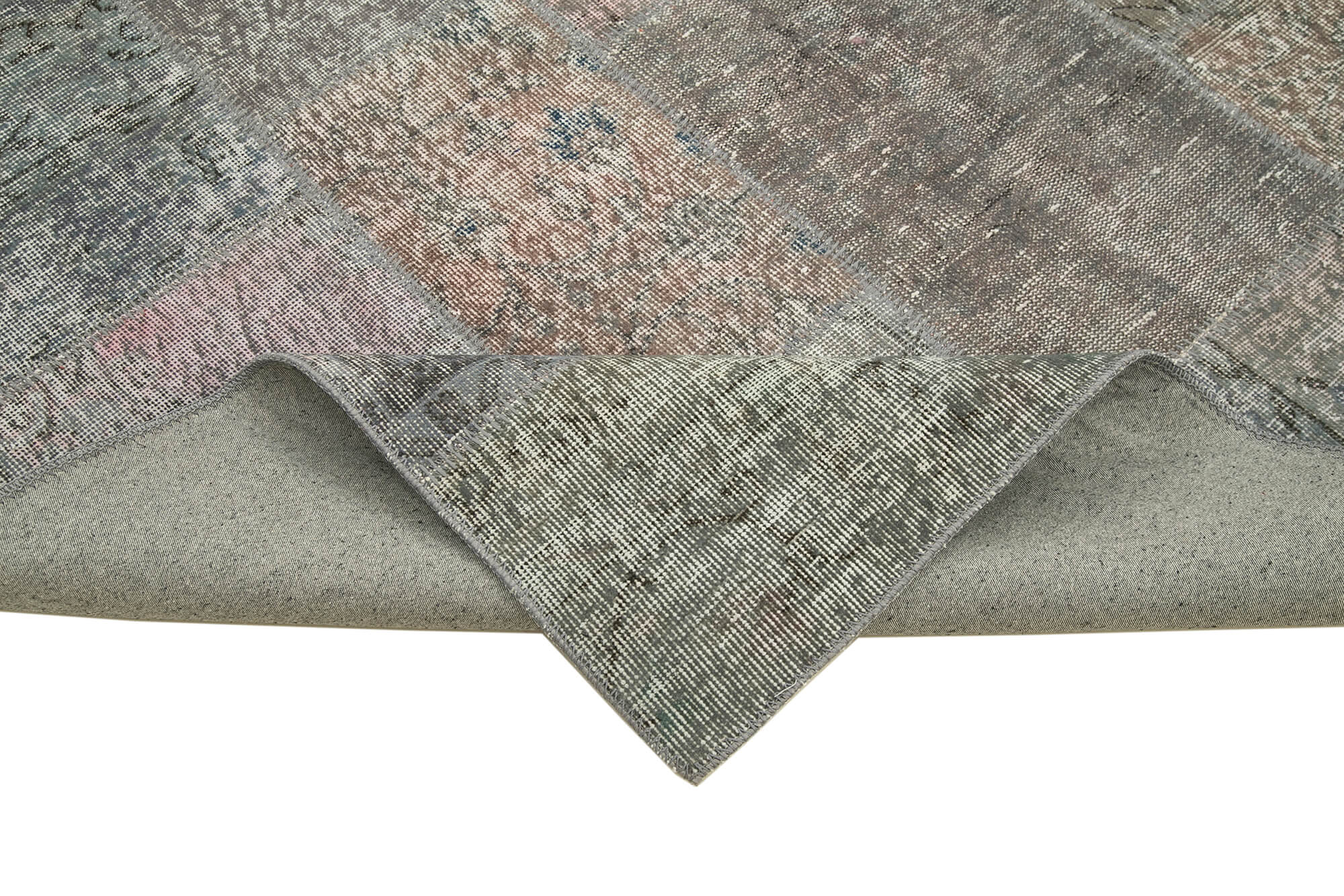 Handmade Anatolian Overdyed 200 cm x 297 cm Grey Patchwork Carpet