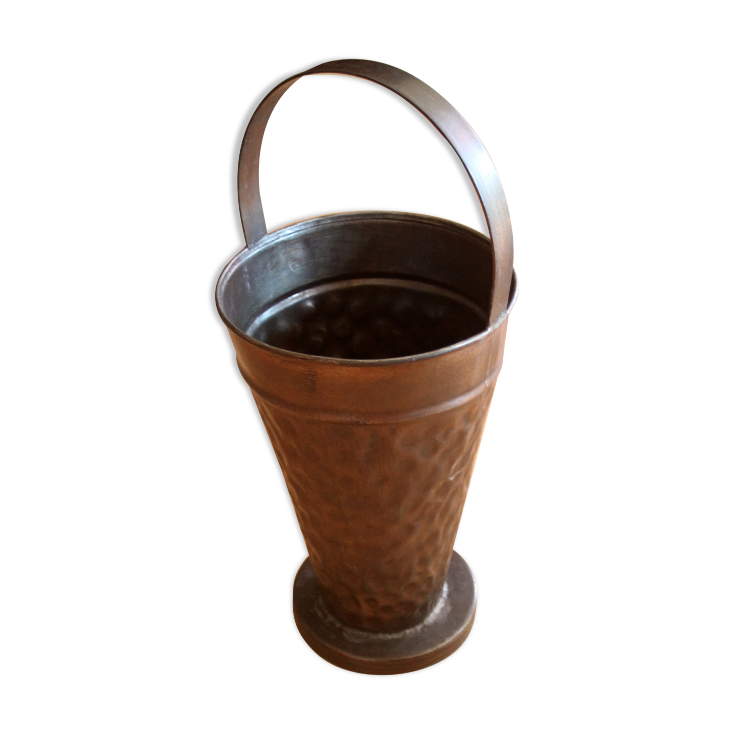 Copper umbrella stand with handle, vintage from the 1970s