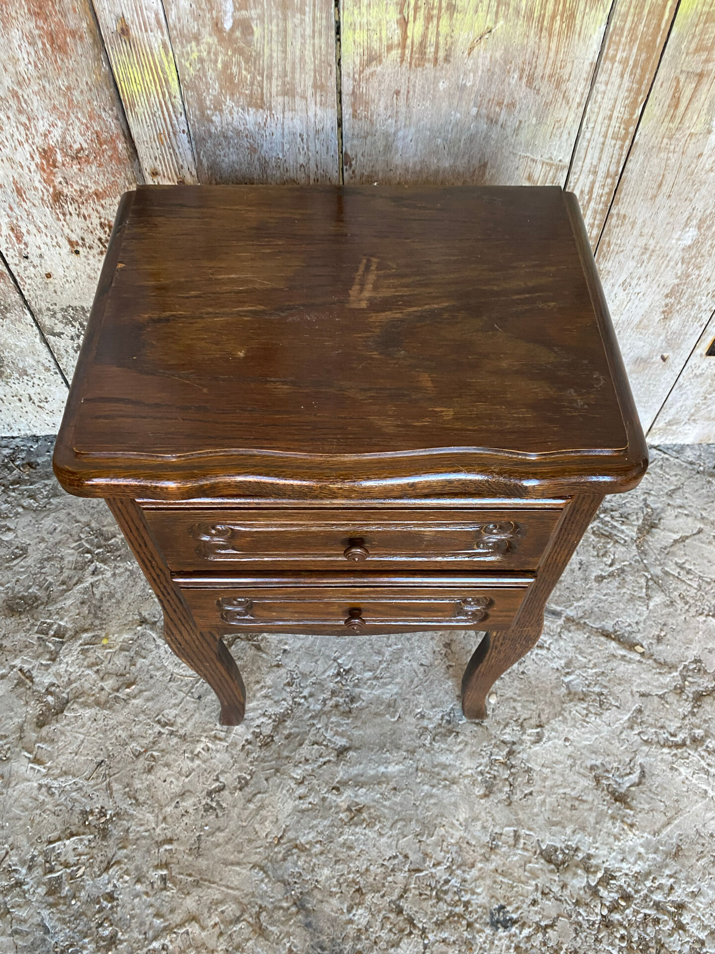 Antique Nightstand Louis XV Style Wood 2 Drawers Vintage #E294