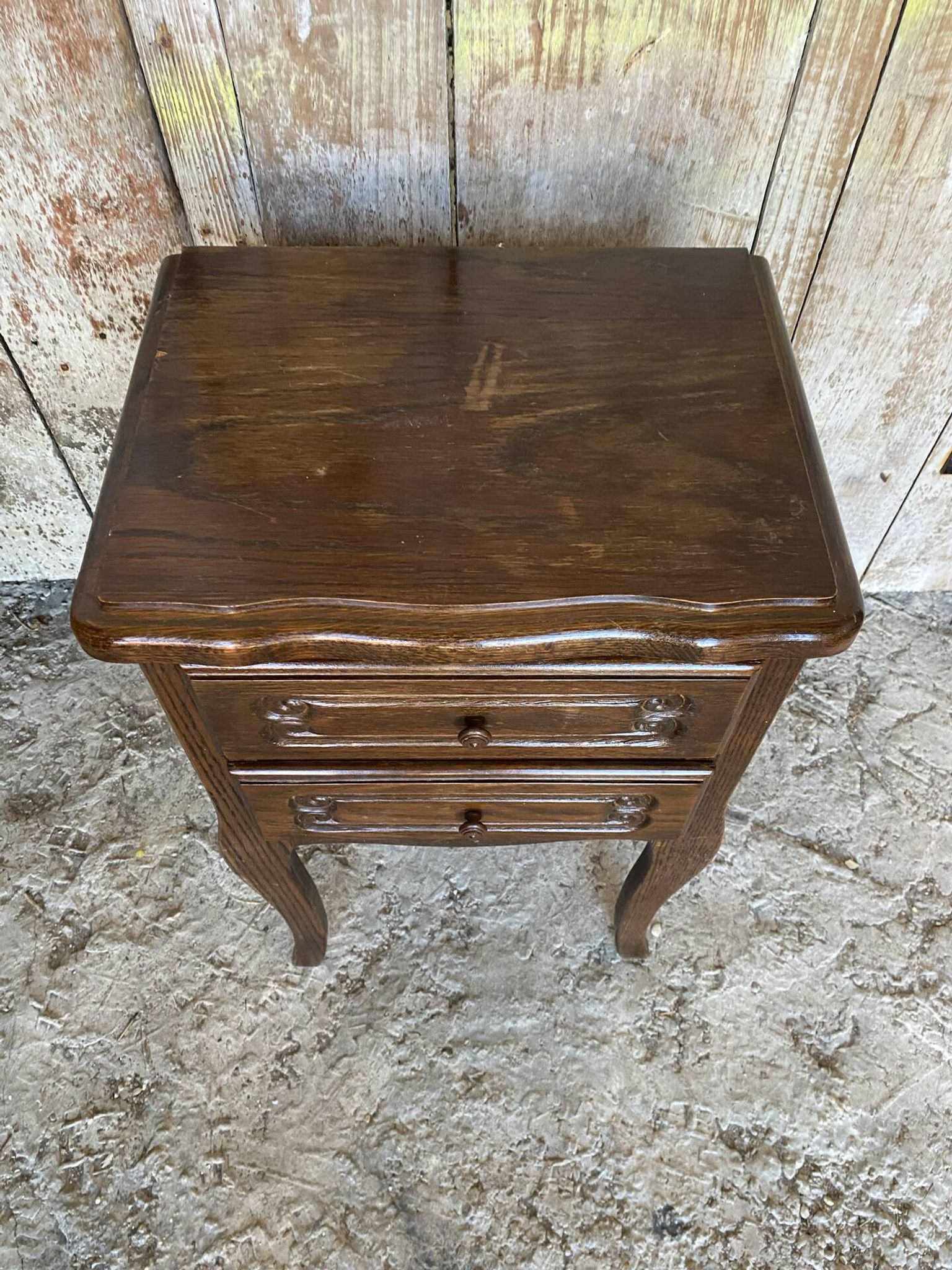 Antique Nightstand Louis XV Style Wood 2 Drawers Vintage #E294