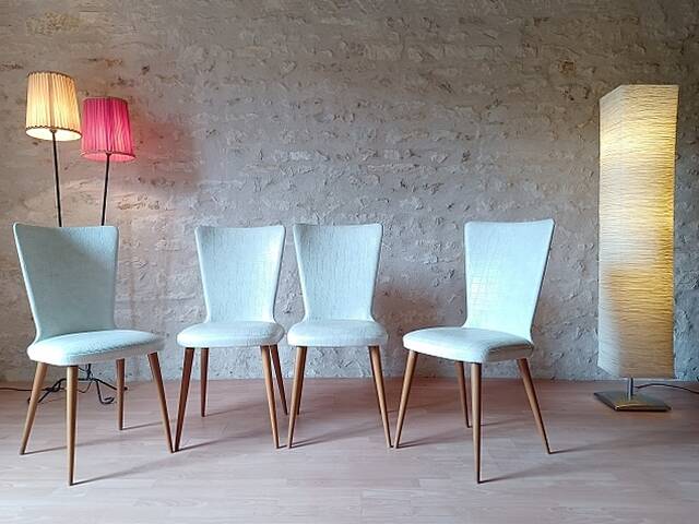 4 vintage Baumann Essor chairs in wood and skai from the 1960s