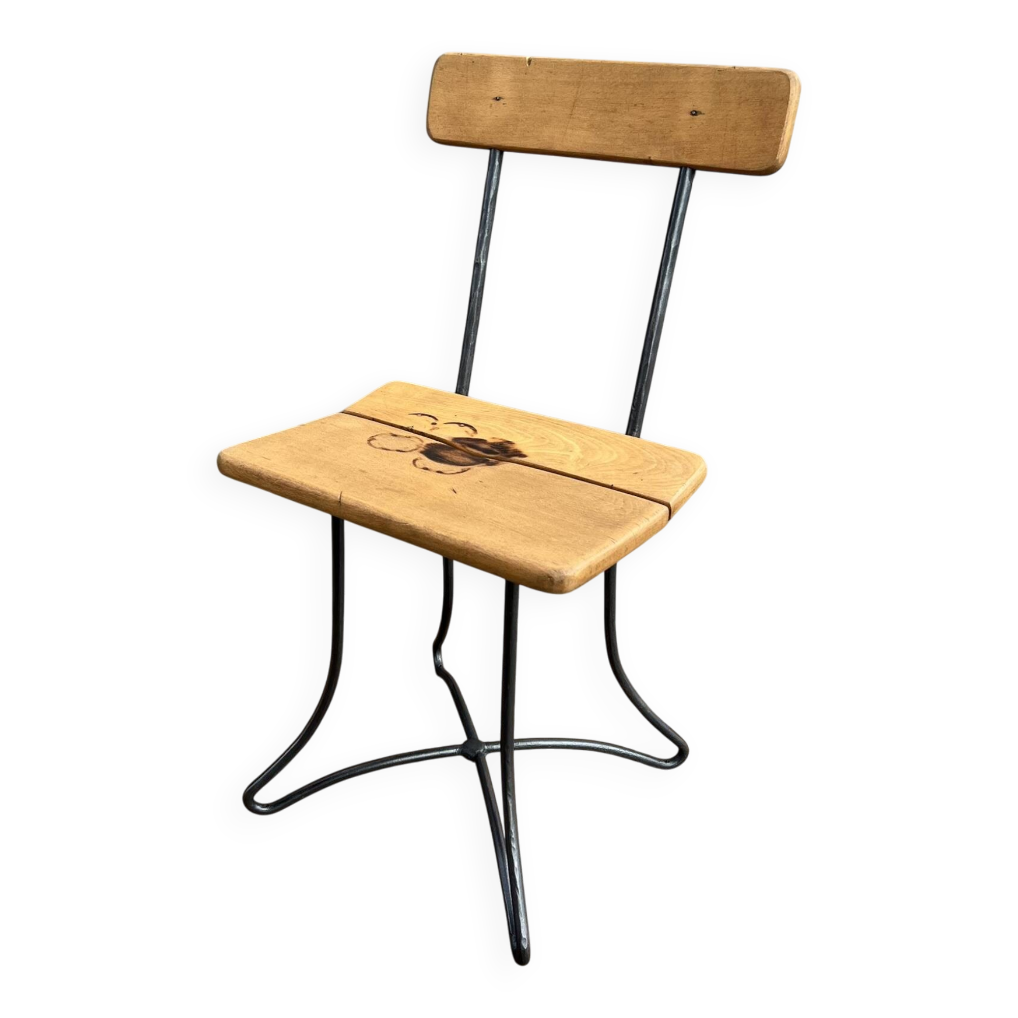 Small industrial chair, wood & metal