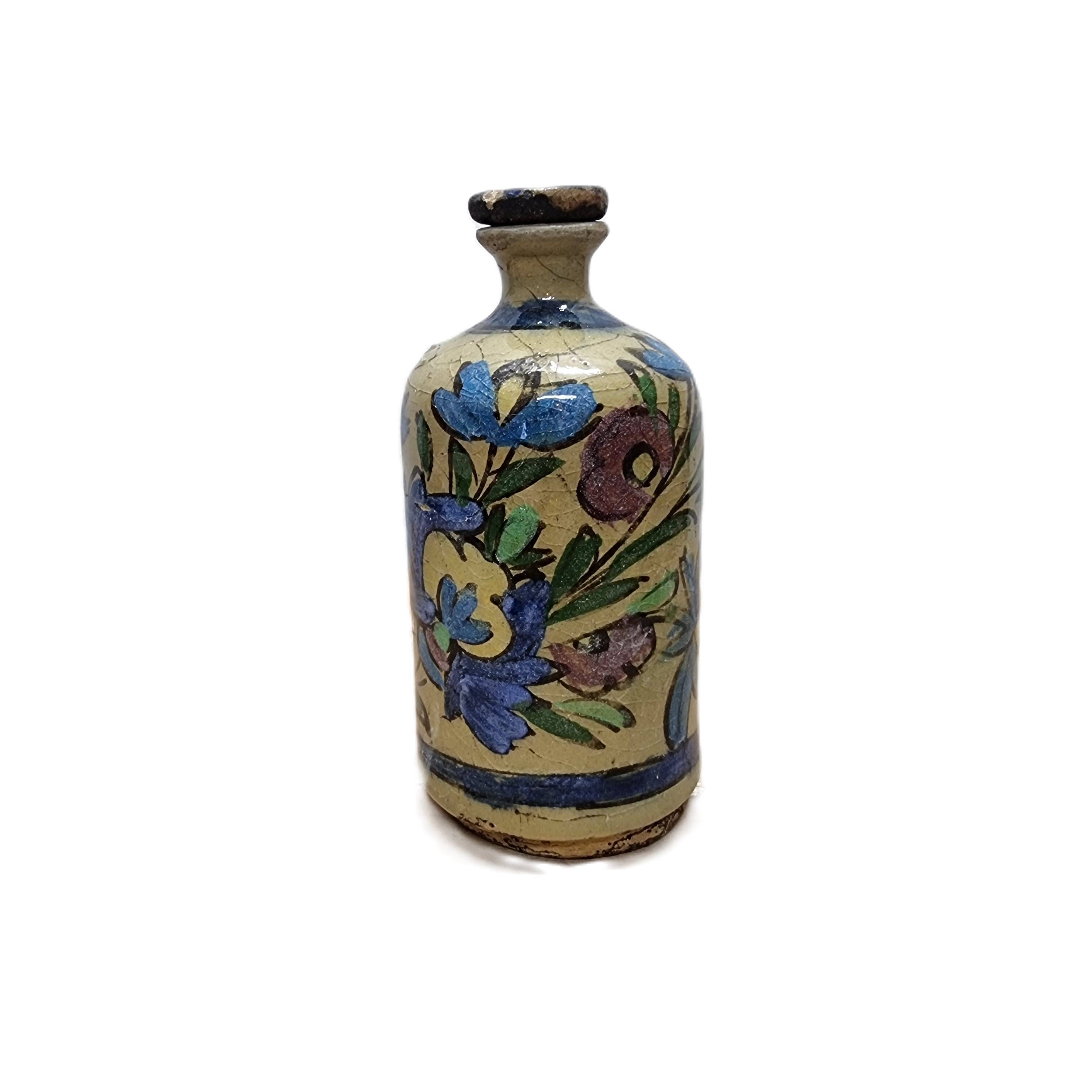 Antique Persian Qajar Ceramic Round Bottle, Circa 1900