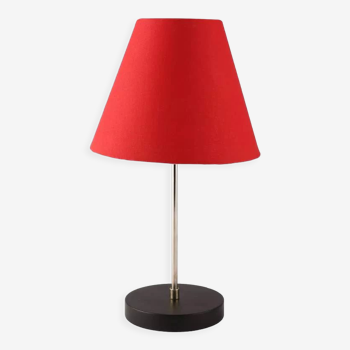 Silver table lamp with handmade conical red shade