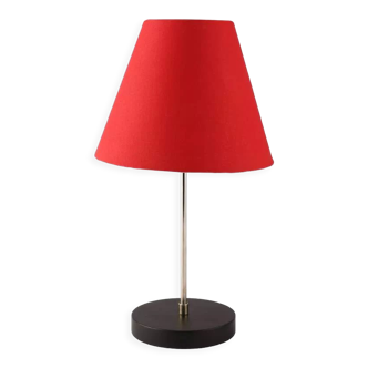 Silver table lamp with handmade conical red shade