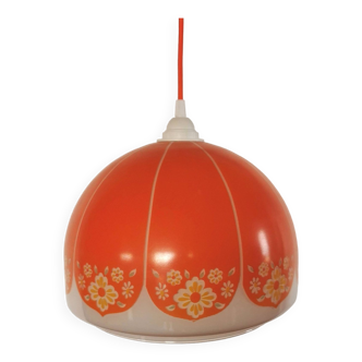 Vintage 70s opaline pendant lamp "Orange flowers"
