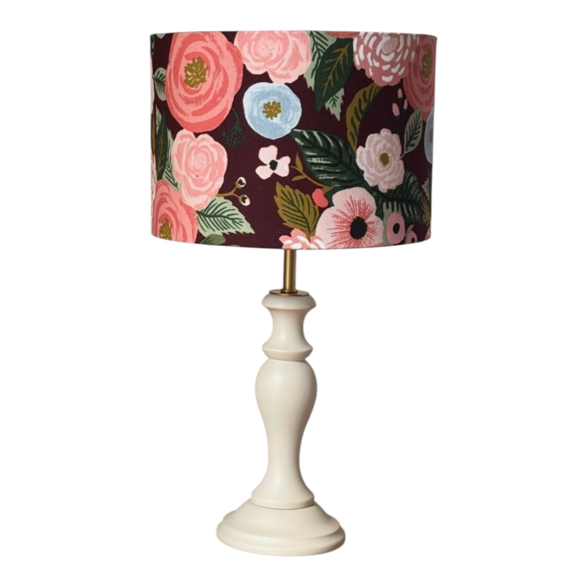 Lampe vintage rénovée – abat-jour fleuri fait main