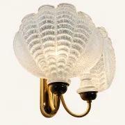 Vintage Italian shell wall light, textured glass and brass, 1970s.