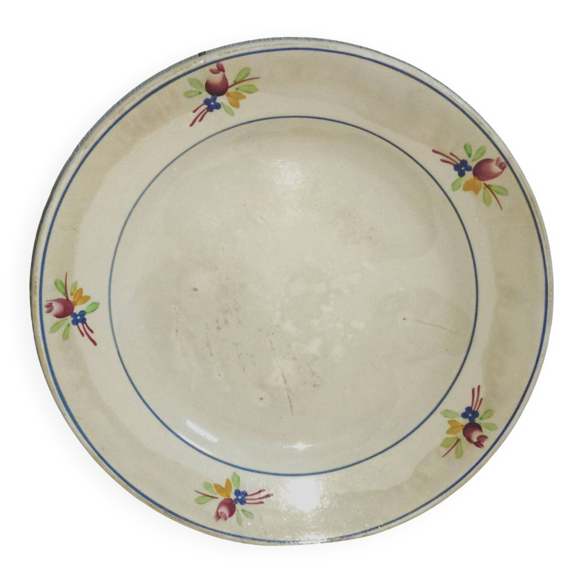 Flat Plate in Gien Earthenware hand decorated - Vintage 1940