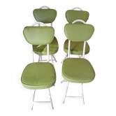Set of 4 folding cocktail chairs in olive green faux leather from the 1970s.