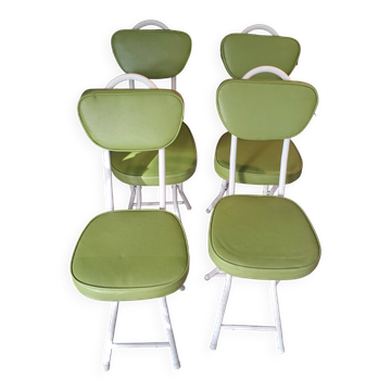 Série de 4 chaises pliables cocktails en skaï vert olive 1970.