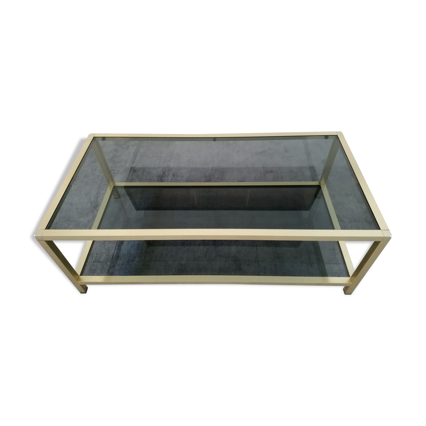 Table low brass and smoked glass 70s