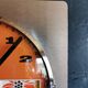 Vintage formica clock square silent wall pendulum "BC Paris silver orange"