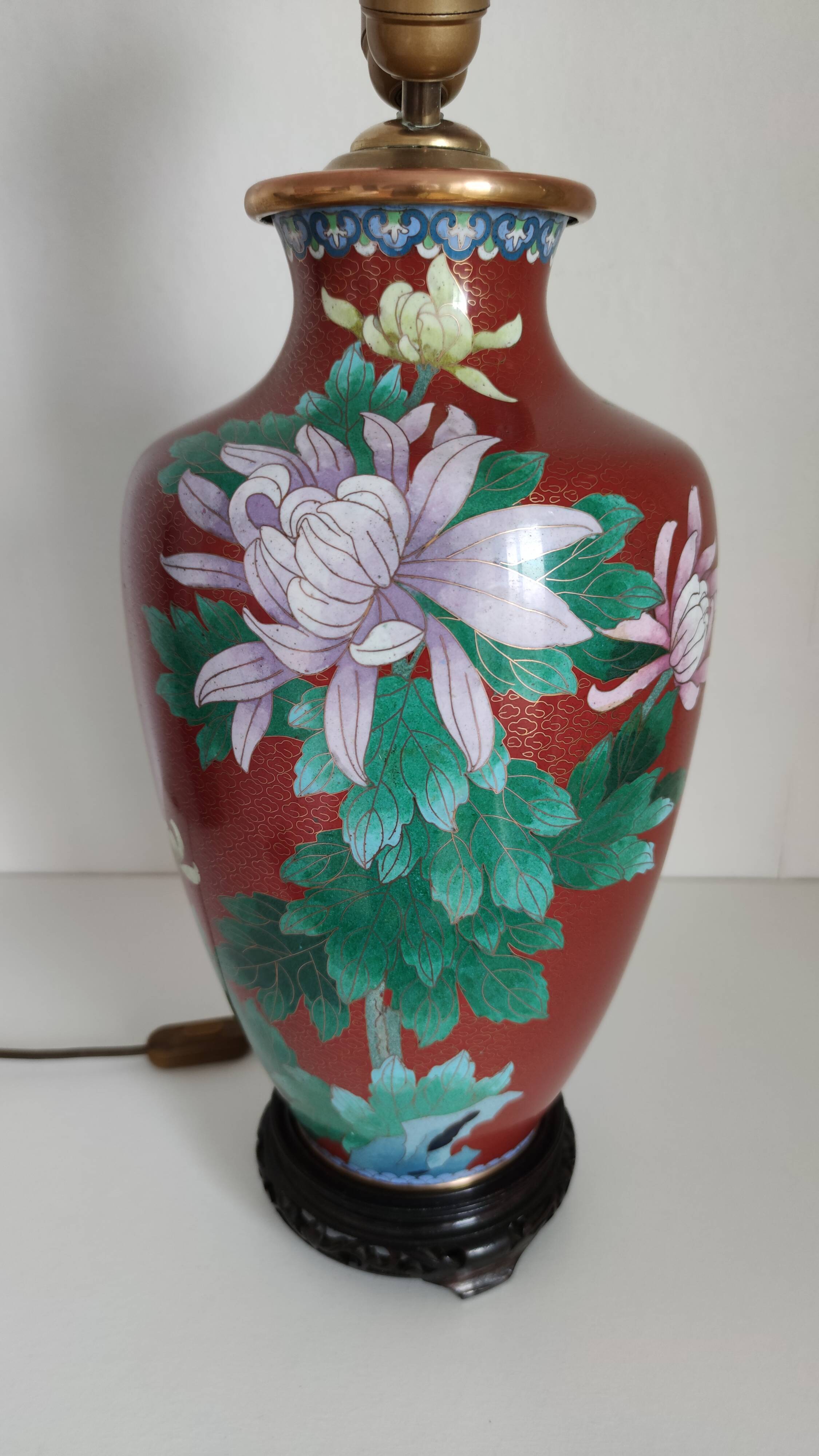 Large cloisonné lamp 77 a 100 cm of H , TBE